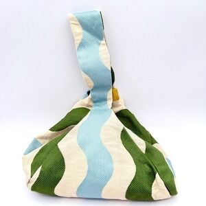 Wavy Stripe Knot Handle Handbag Beige Green Blue Casual Everyday Bag Handmade